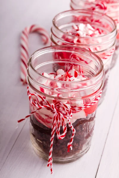 Chocolate Peppermint Cupcakes in a Jar — Stock Photo, Image