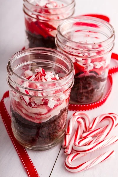 Chocolate Peppermint Cupcakes in a Jar — Stock Photo, Image