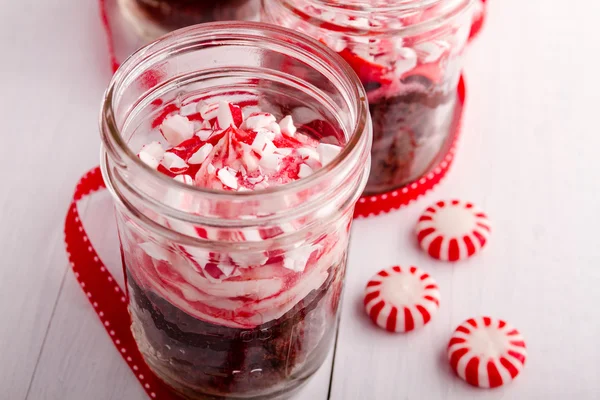 Chocolate Peppermint Cupcakes in a Jar — Stock Photo, Image