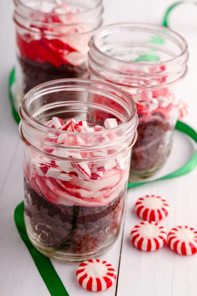 Chocolate Peppermint Cupcakes in a Jar — Stock Photo, Image