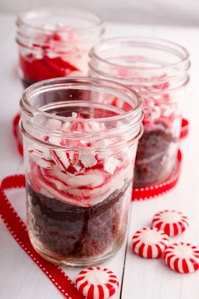 Chocolate Peppermint Cupcakes em um frasco — Fotografia de Stock