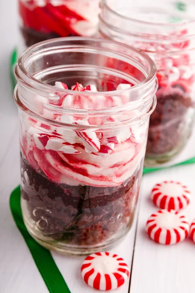 Chocolate Peppermint Cupcakes in a Jar — Stock Photo, Image