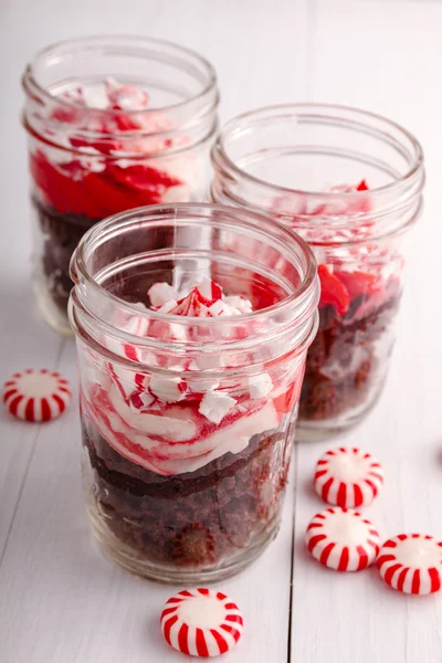 Chocolate Peppermint Cupcakes in a Jar — Stock Photo, Image