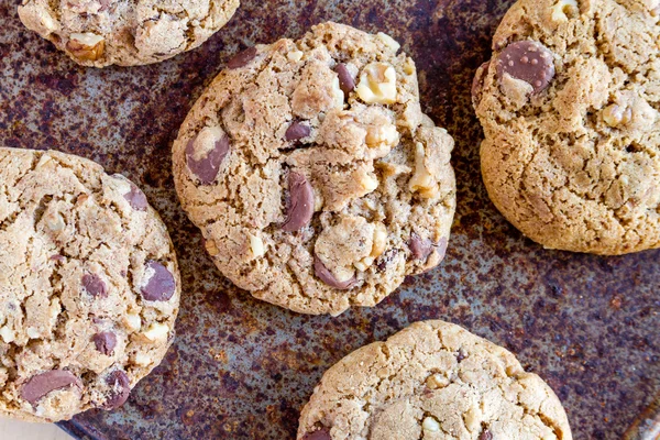 Huisgemaakte chocolade chip cookies met walnoten — Stockfoto