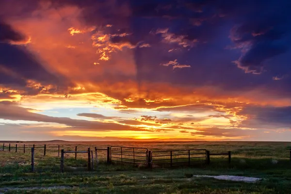 Dramático atardecer sobre la pradera Fotos de stock libres de derechos