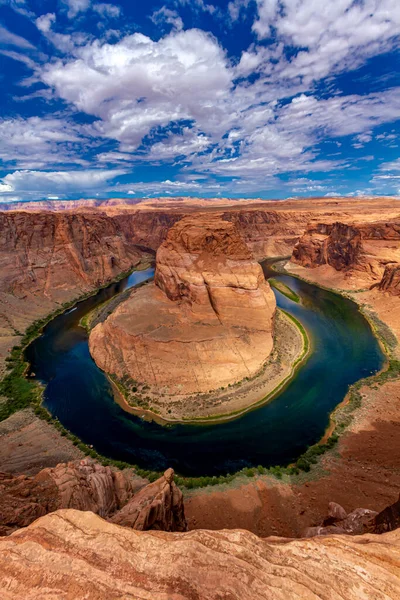 Hästsko Böj Colorado River Solig Sommar Blå Himmel Morgon Nära — Stockfoto