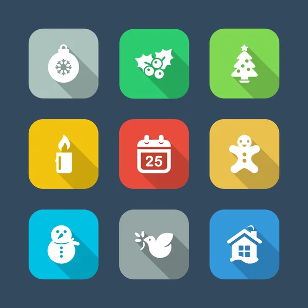 Platte Kerst iconen — Stockvector