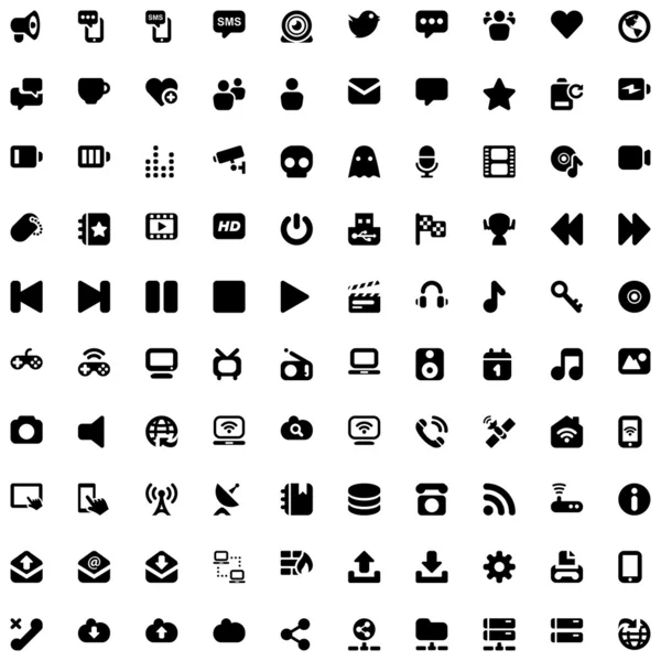 Media & communication iconset noir — Image vectorielle