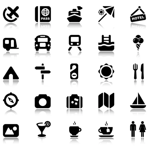 Travel black icons with reflex — Stock Vector