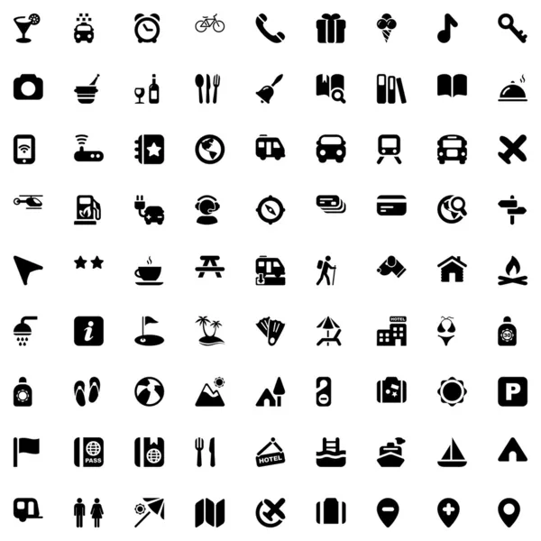 Reizen iconset zwart — Stockvector