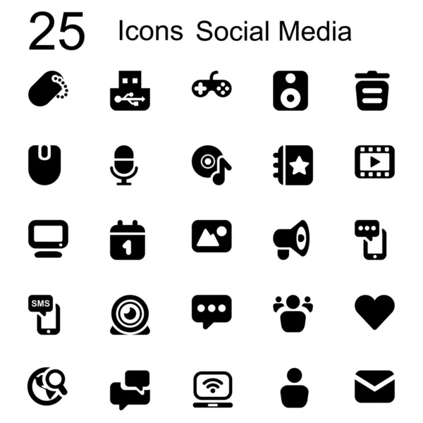 25 temel Iconset sosyal medya — Stok Vektör