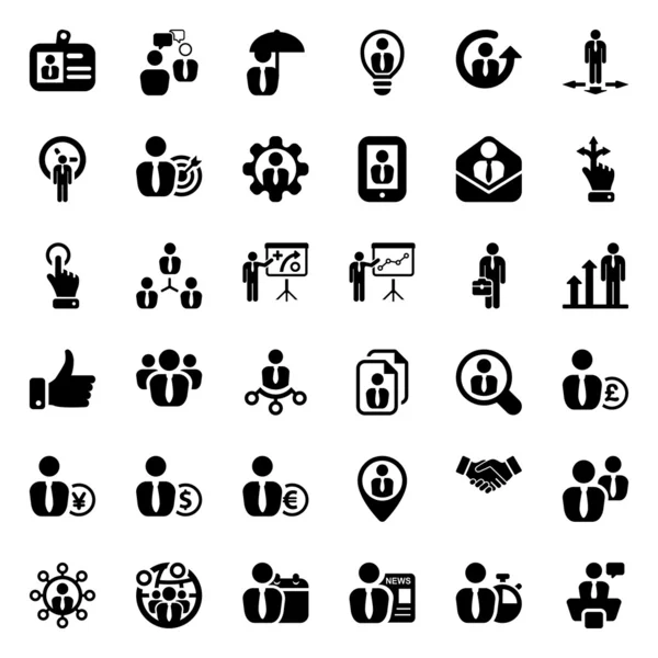 Iconset gente de negocios negro — Vector de stock