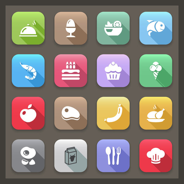 flat food icons with shadow