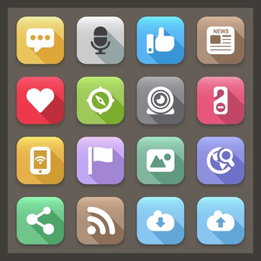 2 gölge ile sosyal düz Icons set
