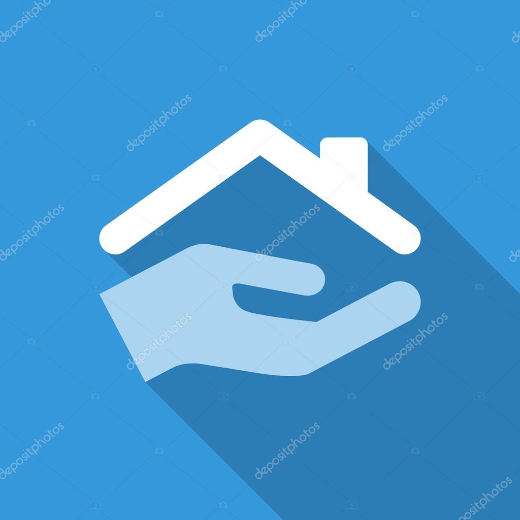 Flat protect house icon with shadow. blue colors