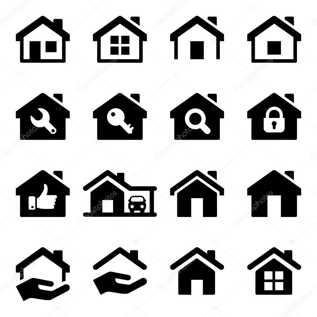 House icon set, black color, for business
