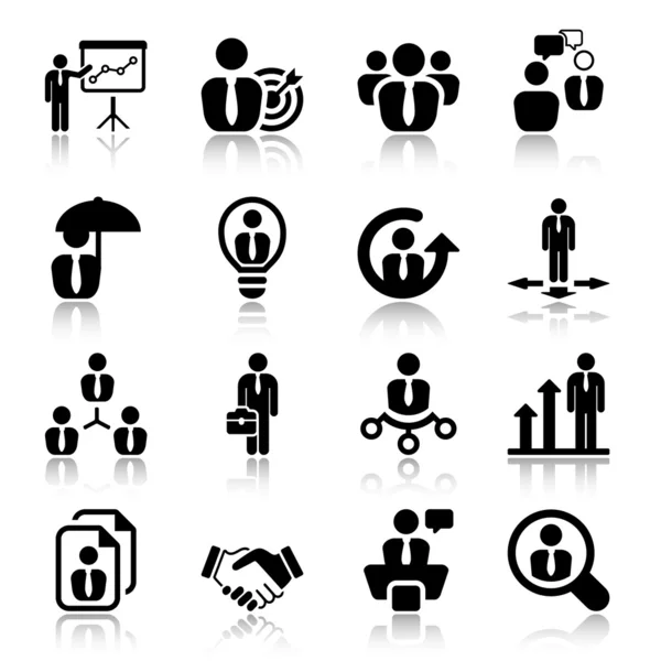 Flat business iconset em preto com reflexo —  Vetores de Stock