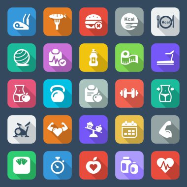düz fitness ve sağlık Iconset renkli