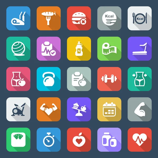Flat fitness & health iconset colorful — Stock Vector