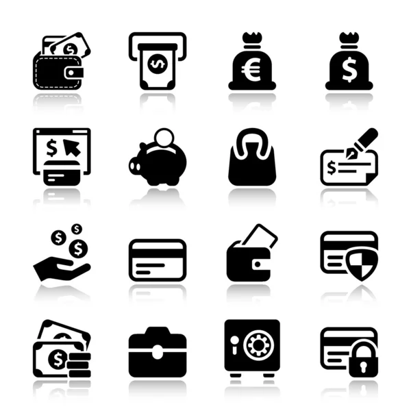 Iconset dinheiro com reflexo — Vetor de Stock