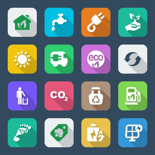 Set icone piatte ecologia1 colorato — Vettoriale Stock