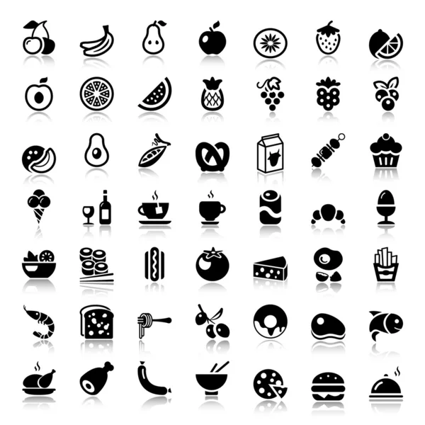 Iconset de alimentos com reflexo — Vetor de Stock