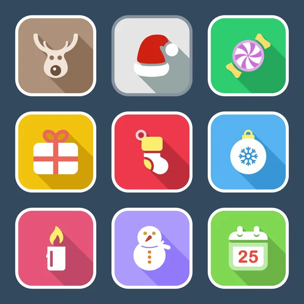 Platte Kerstmis iconset 1 — Stockvector