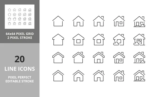 Conjunto Iconos Línea Delgada Casas Bienes Raíces Esquema Colección Símbolos — Vector de stock