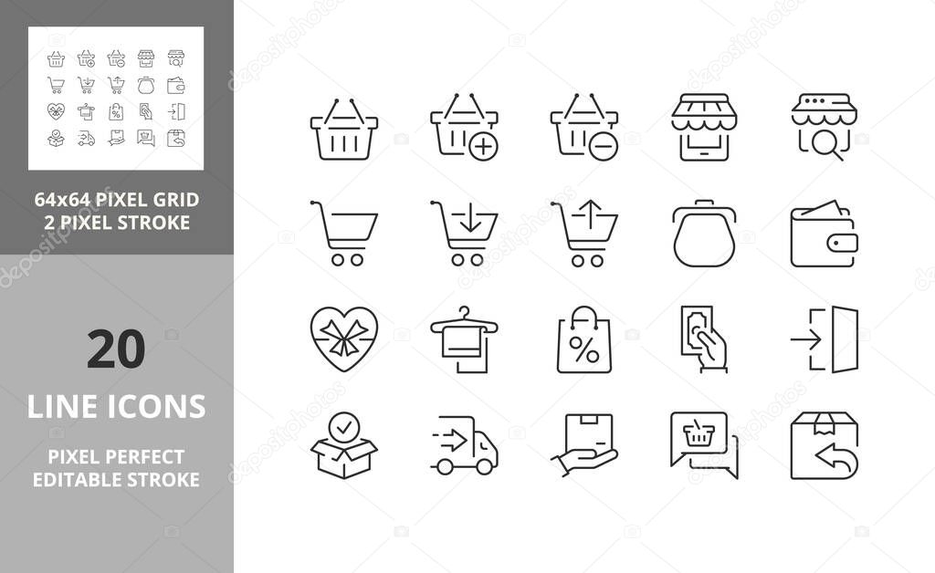 e-commerce and shopping thin line icon set 3 of 3. Outline symbol collection. Editable vector stroke. 64 and 256 Pixel Perfect scalable to 128px