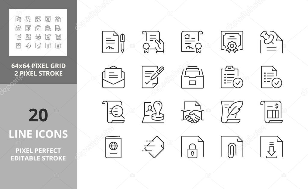 Documents thin line icon set. Outline symbol collection. Editable vector stroke. 64 and 256 Pixel Perfect scalable to 128px