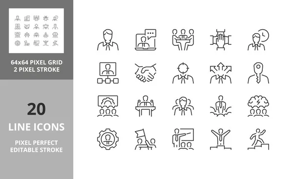 Business People Corporate Management Thin Line Icon Set Outline Symbol — Stock Vector