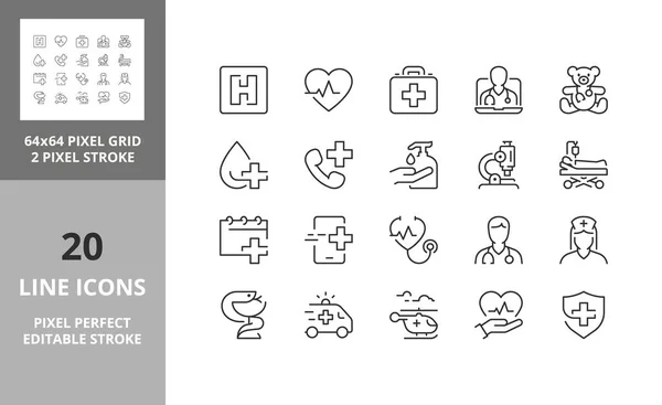 Ensemble Icônes Pour Soins Hospitaliers Médicaux Aperçu Collection Symboles Course — Image vectorielle