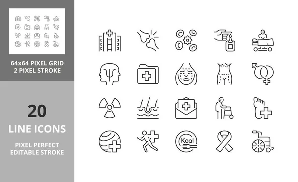 Ensemble Icônes Pour Soins Hospitaliers Médicaux Aperçu Collection Symboles Course — Image vectorielle