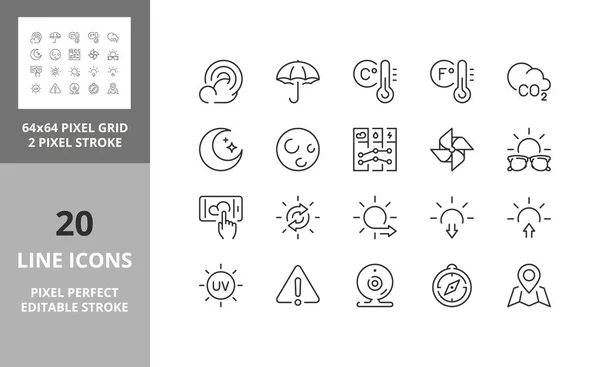 Weather Thin Line Icon Set Outline Symbol Collection Editable Vector — Stock Vector