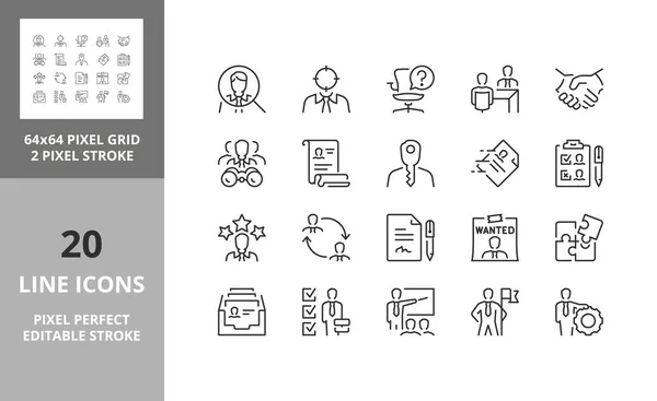 Proceso Contratación Conceptos Recursos Humanos Set Iconos Línea Delgada Esquema — Archivo Imágenes Vectoriales