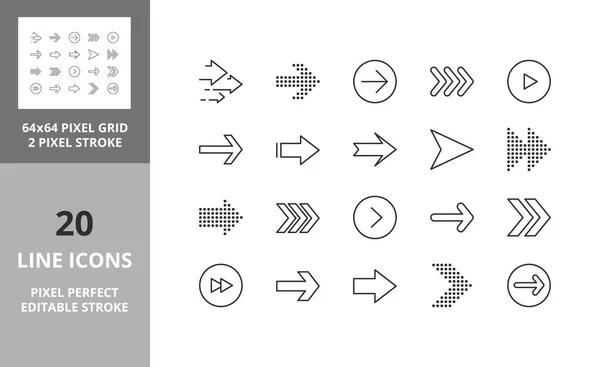 Pfeile Thin Line Icon Gesetzt Umrissene Symbolsammlung Editierbarer Vektorschlag Und — Stockvektor