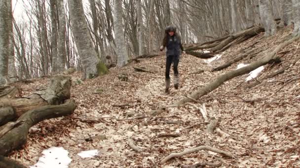 Attraente ragazza che corre giù per la collina — Video Stock