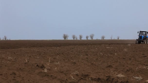 Tractor Ploughing On Rural Farmland — Stock Video