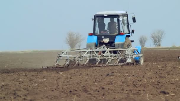 Boerderij veld: trekker ploegen — Stockvideo