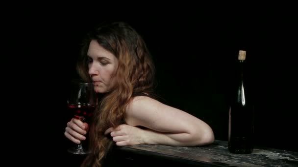 Young woman drinking alcohol — Stock Video