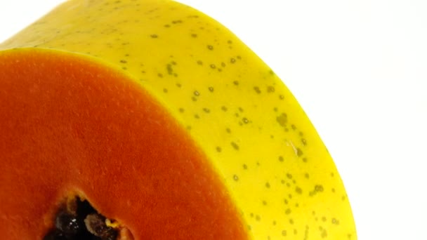 Fruto Papaya Medio Maduro Con Semillas Pulpa Fruta Tropical Fragante — Vídeos de Stock