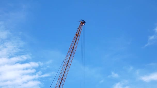 Large Construction Site Several Busy Cranes Dusk Clear Blue Sky — Stockvideo