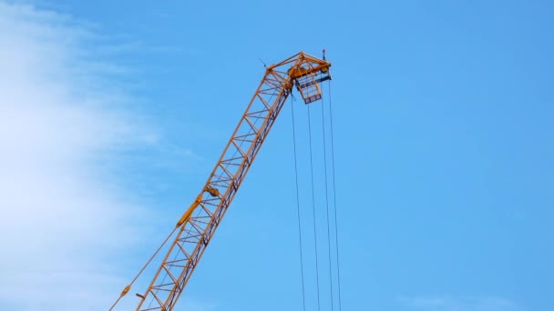 Large Construction Site Several Busy Cranes Dusk Clear Blue Sky — Stock video