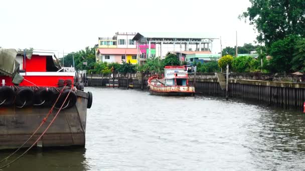 View Tourists Long Tail Boat Boatman Bangkok Noi Canal Hat — 图库视频影像