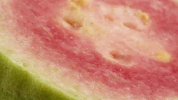 Macro Close Organic Sliced Guava Rotating Plate Isolated White Background — Stock videók