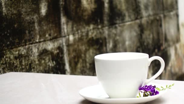 Ultra White Cup Tea Espresso Laid Granite Floor Old Wall — Wideo stockowe