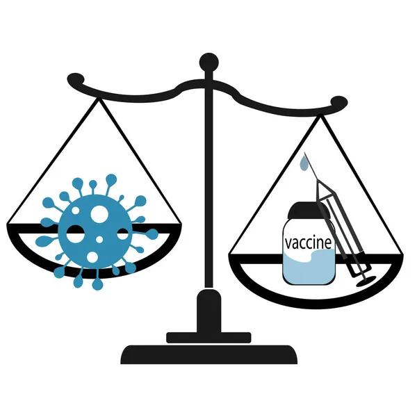 코로나 바이러스와 저울에 있습니다 바이러스 약이야 무거운 — 스톡 벡터