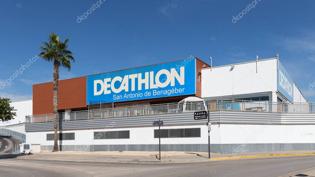 SAN ANTONIO BENAGEBER, SPAIN - OCTOBER 27, 2021: Decathlon is a French sporting goods retailer