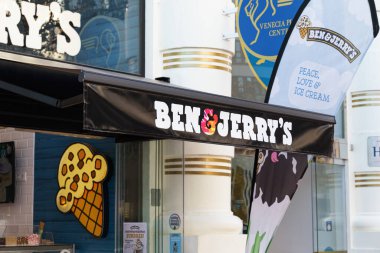 VALENCIA, SPAIN - JANUARY 10, 2022: Ben and Jerry's is an American company that manufactures ice cream, frozen yogurt, and sorbet