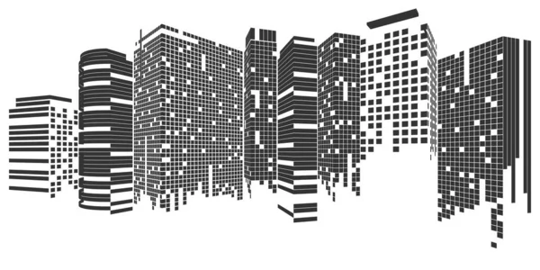白い背景の都市風景 建物の展望 都市のスカイラインの近代的な建物 都市のシルエット 都市高層ビル ビジネスセンター フラットデザインのベクトルイラスト — ストックベクタ